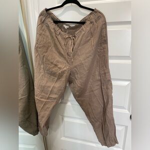 Eileen Fisher tan brown linen pants large